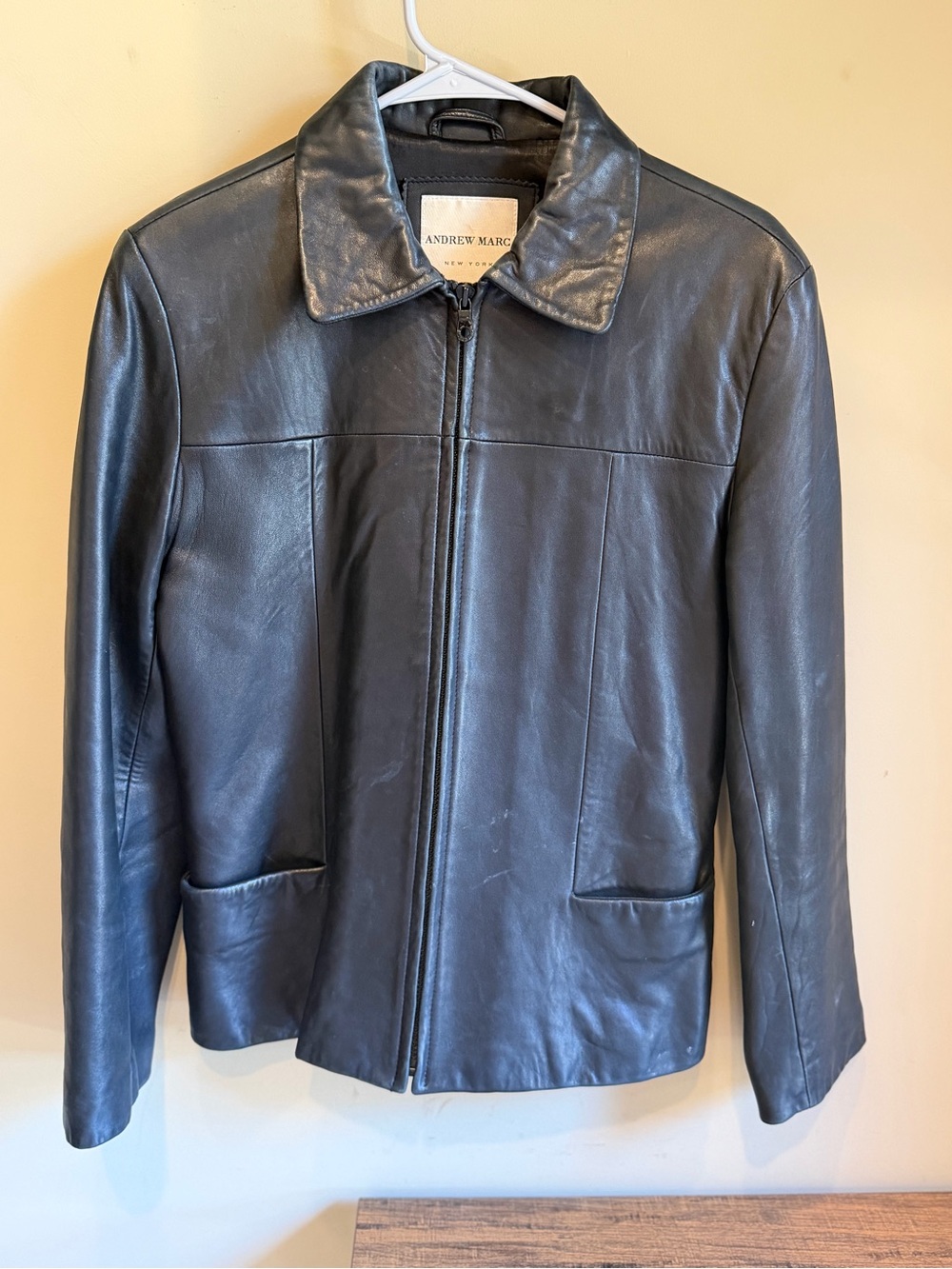 Andrew Marc Black Leather Jacket - Sleek Zip Front Small